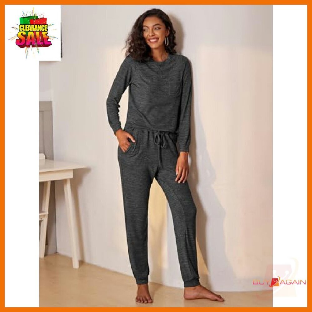 Soft Long Sleeve Pajama Set with Pockets, Joggers, Lounge Wear - Picture 3 of 8